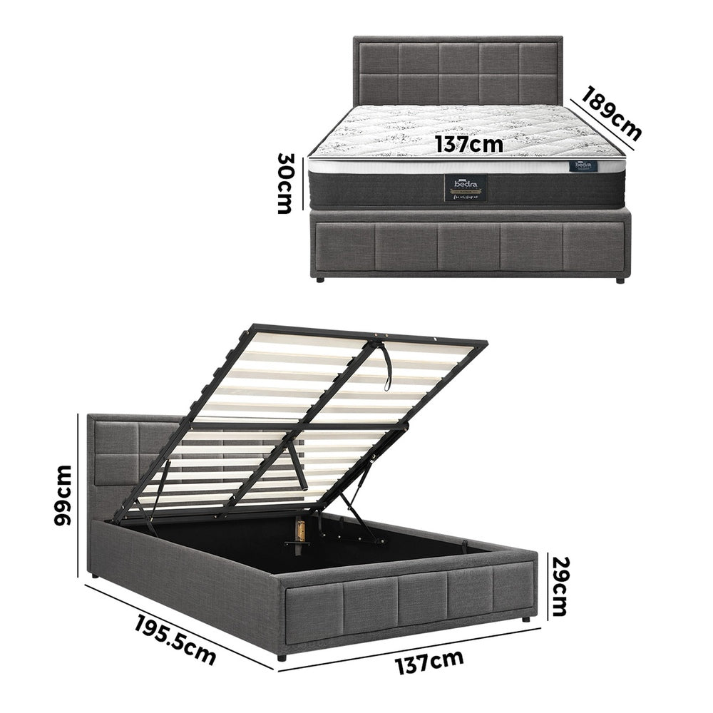 Modern Grey Gas Lift Bed Frame with Mattress Set and Storage