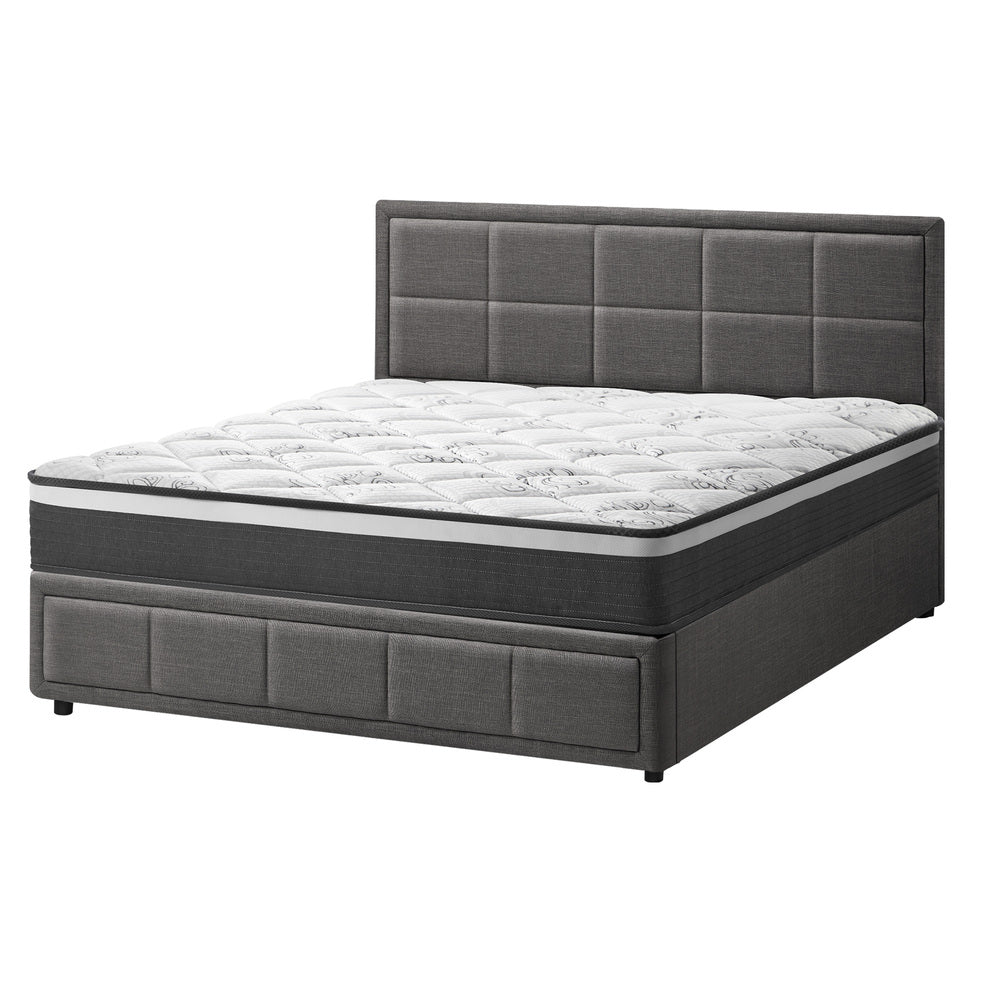 Modern Grey Gas Lift Bed Frame with Mattress Set and Storage