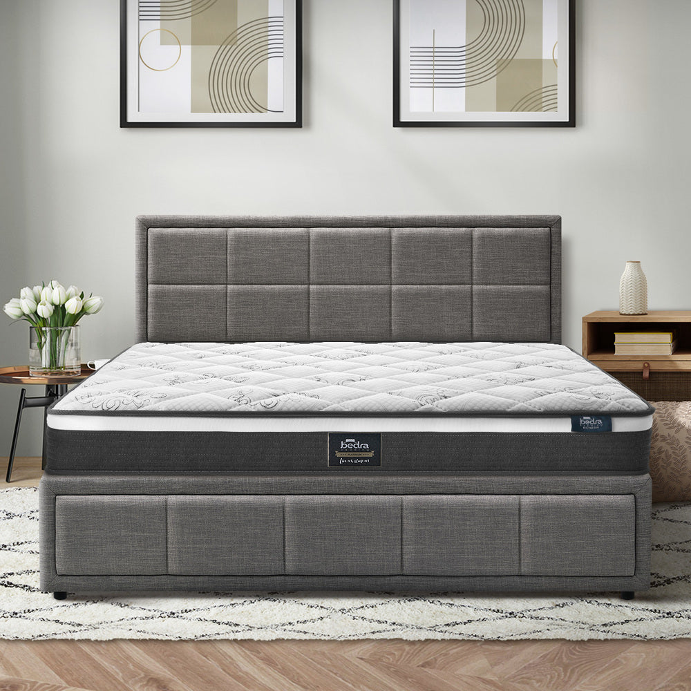 Modern Grey Gas Lift Bed Frame with Mattress Set and Storage