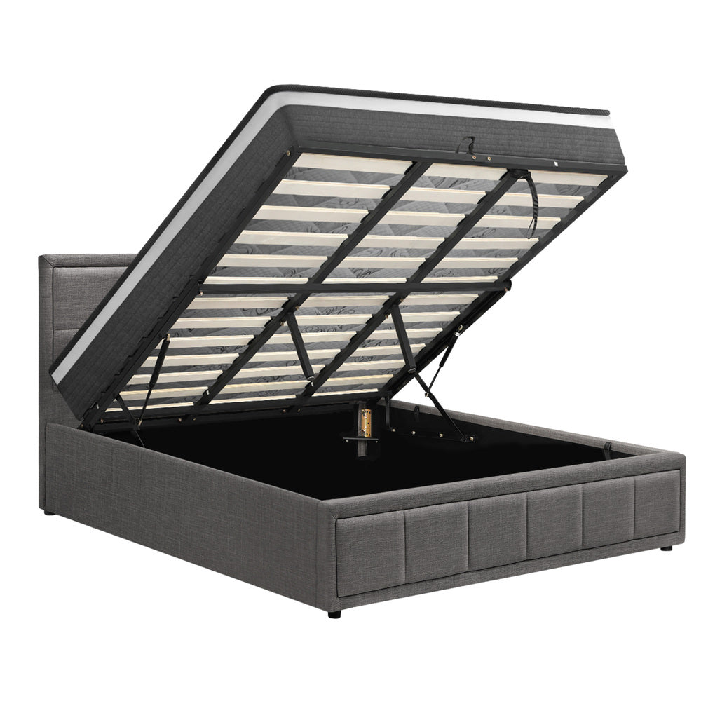 Modern Grey Gas Lift Bed Frame with Mattress Set and Storage
