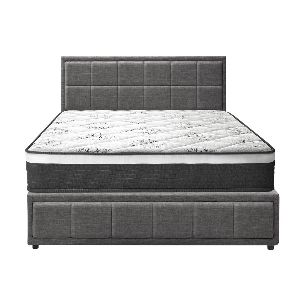 Modern Grey Gas Lift Bed Frame with Mattress Set and Storage