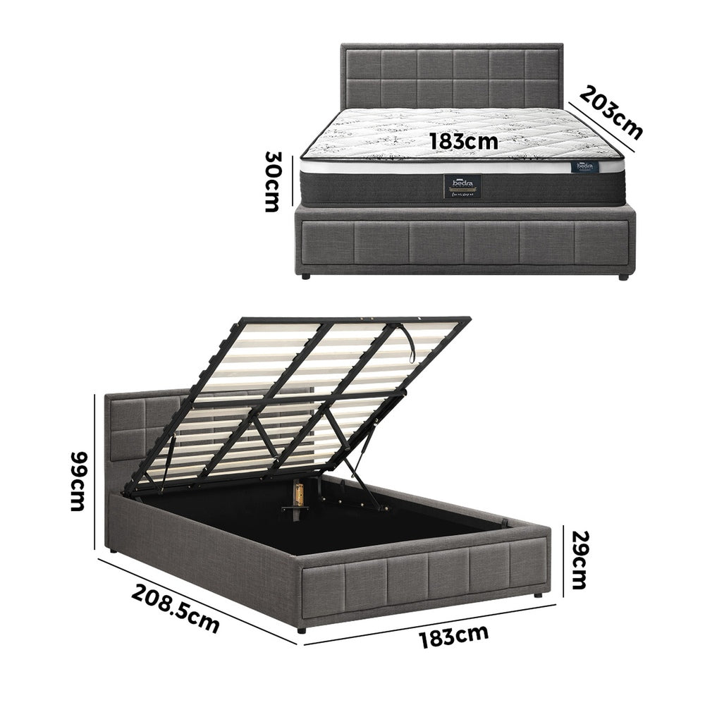 Modern Grey Gas Lift Bed Frame with Mattress Set and Storage