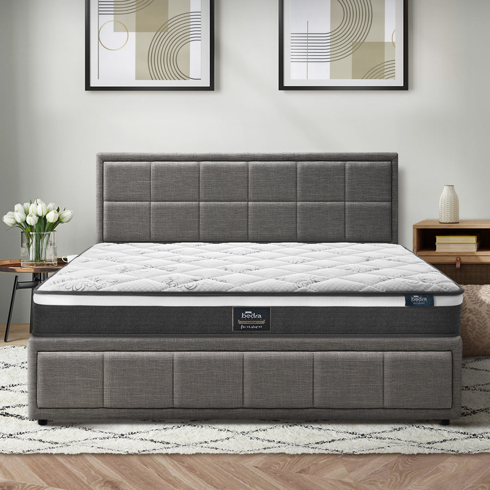Modern Grey Gas Lift Bed Frame with Mattress Set and Storage