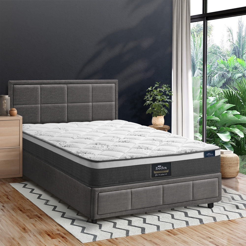 Stylish Grey Gas Lift Bed Frame with Mattress Set and Built-In Storage King Single