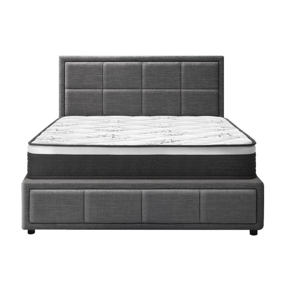 Stylish Grey Gas Lift Bed Frame with Mattress Set and Built-In Storage King Single