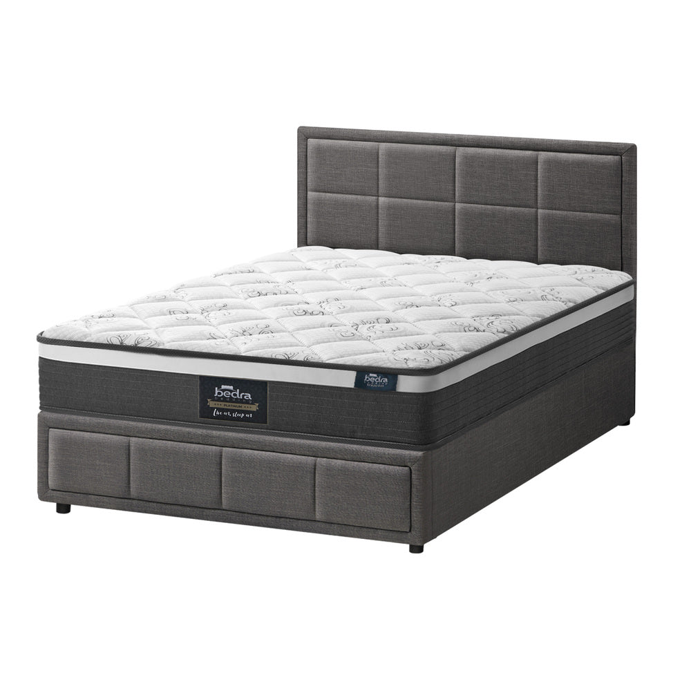 Stylish Grey Gas Lift Bed Frame with Mattress Set and Built-In Storage King Single