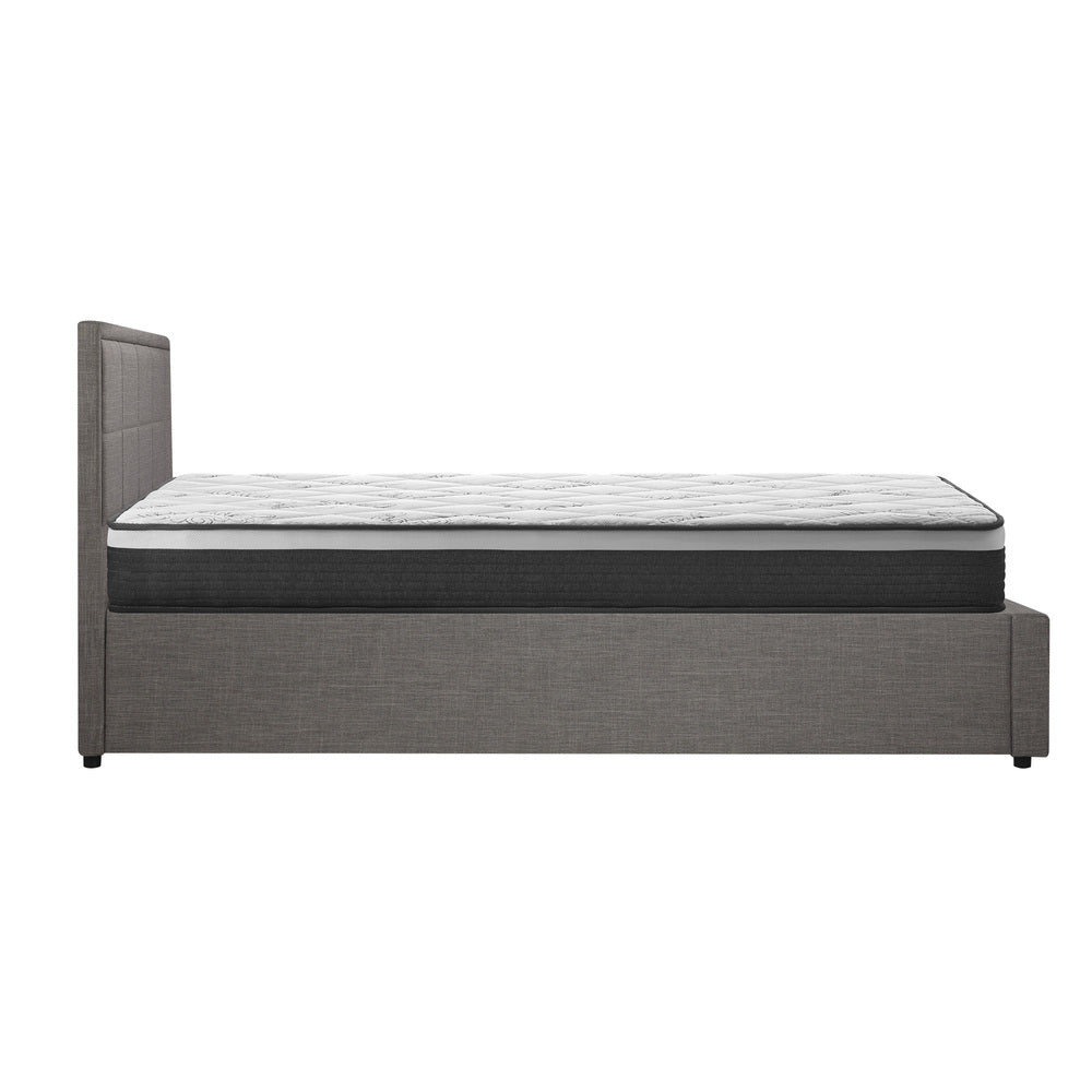 Stylish Grey Gas Lift Bed Frame with Mattress Set and Built-In Storage King Single