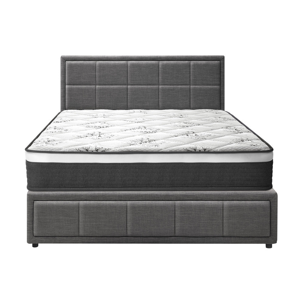 Modern Grey Gas Lift Bed Frame with Mattress Set and Storage