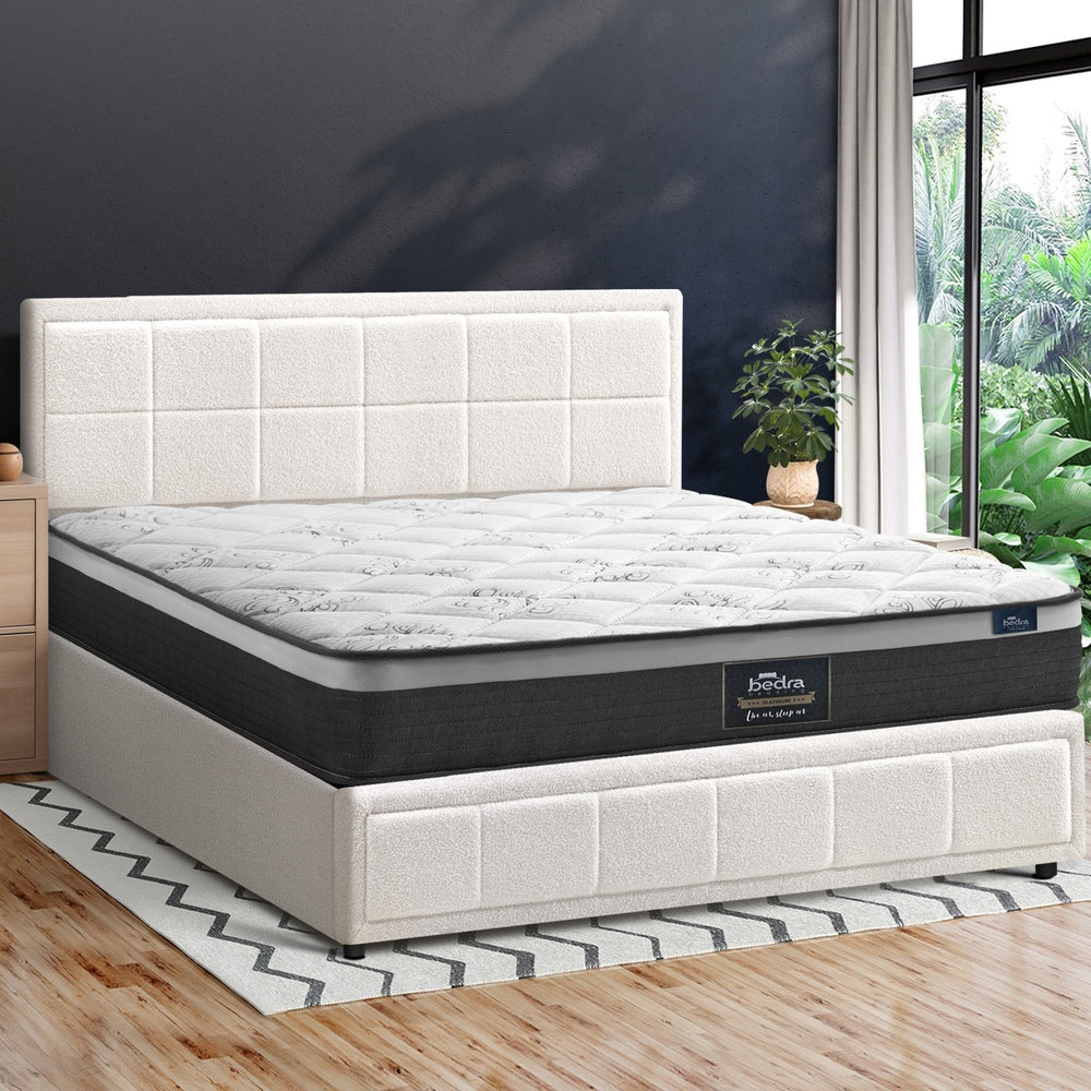 Contemporary White Gas Lift Bed Frame with Mattress Set and Storage King