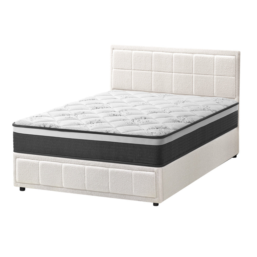 Contemporary White Gas Lift Bed Frame with Mattress Set and Storage King