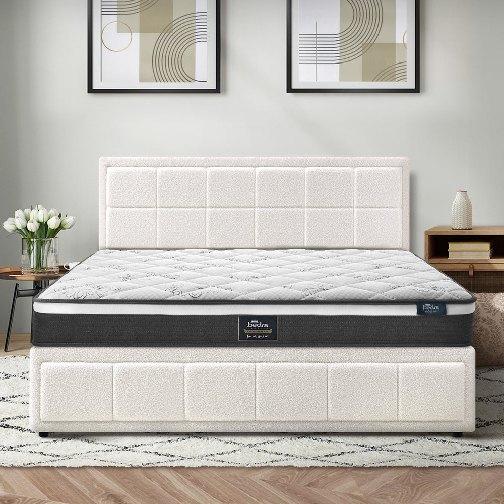 Contemporary White Gas Lift Bed Frame with Mattress Set and Storage King