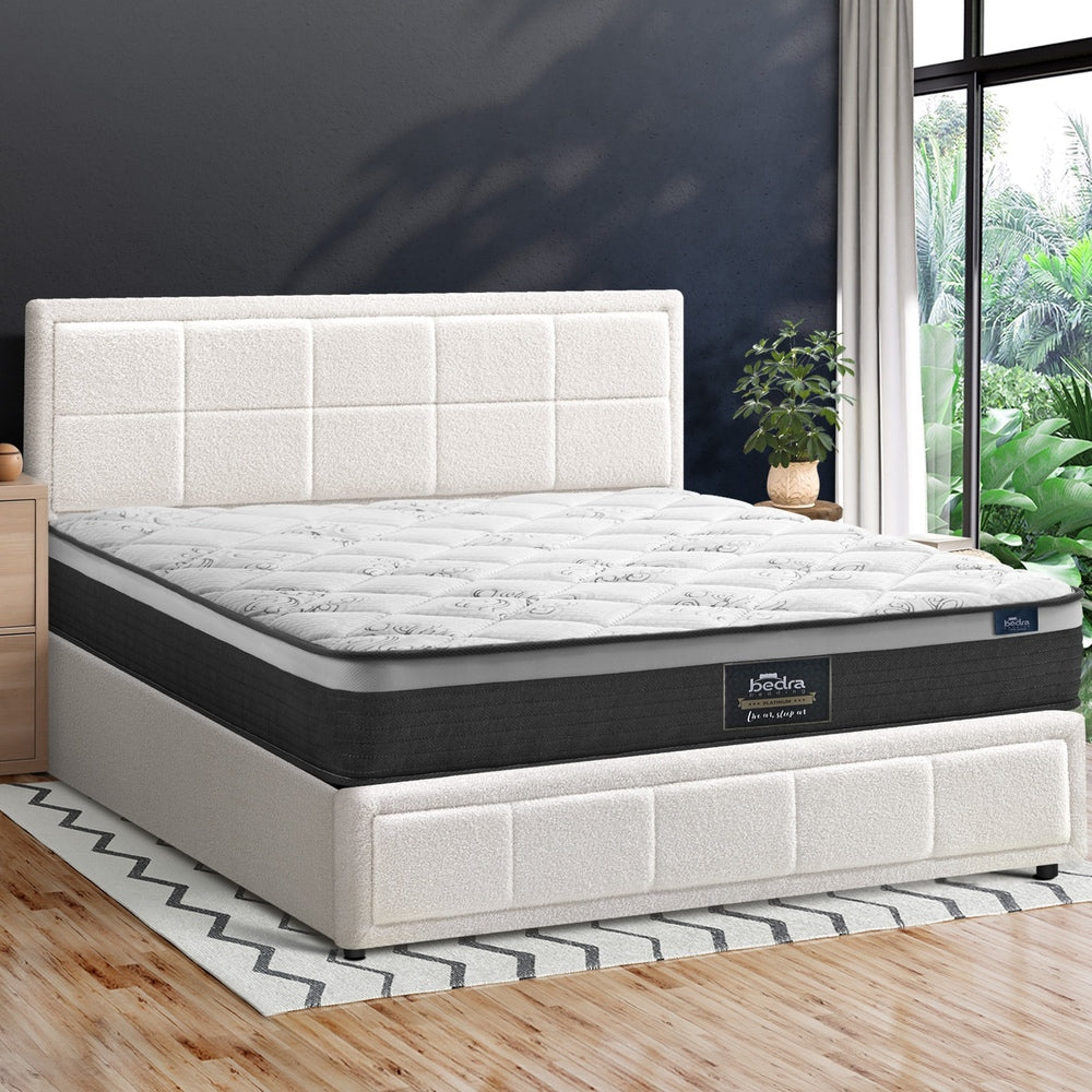 Contemporary White Gas Lift Bed Frame with Mattress Set and Storage Queen
