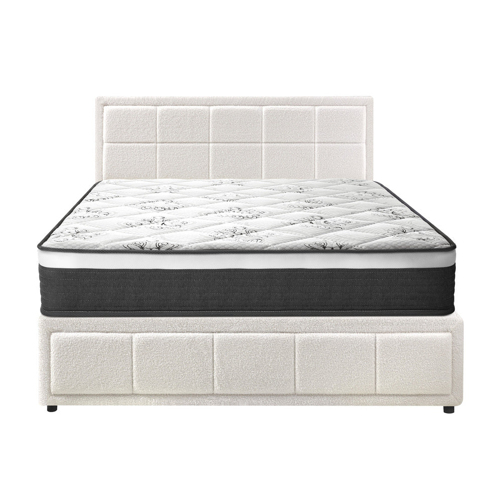 Contemporary White Gas Lift Bed Frame with Mattress Set and Storage Queen