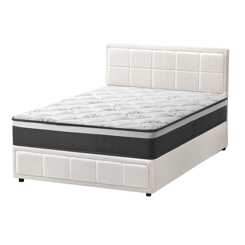 Contemporary White Gas Lift Bed Frame with Mattress Set and Storage Queen