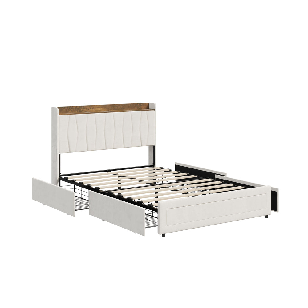Double Bed Frame Storage Drawers Charging Station | Simplede