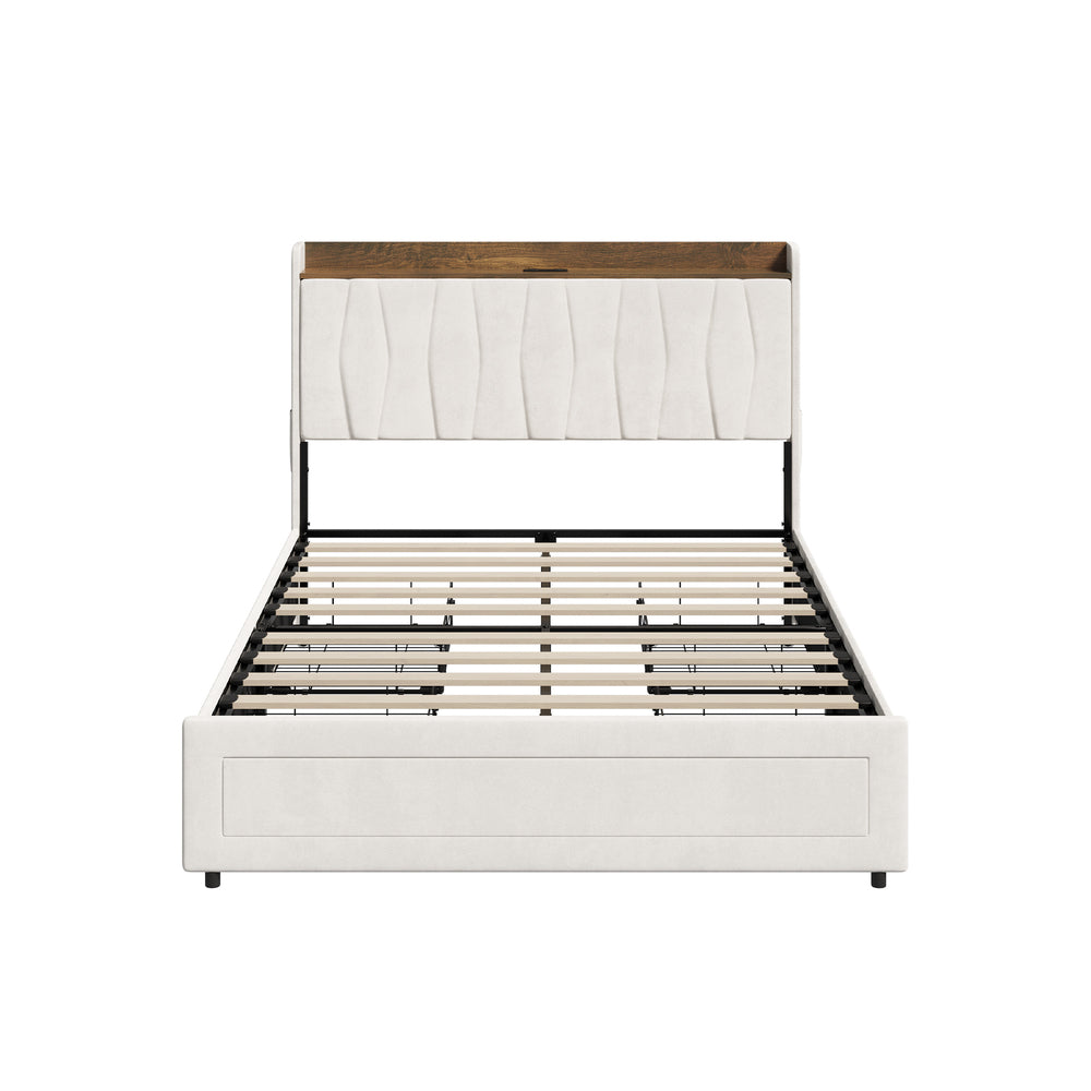 Double Bed Frame Storage Drawers Charging Station | Simplede