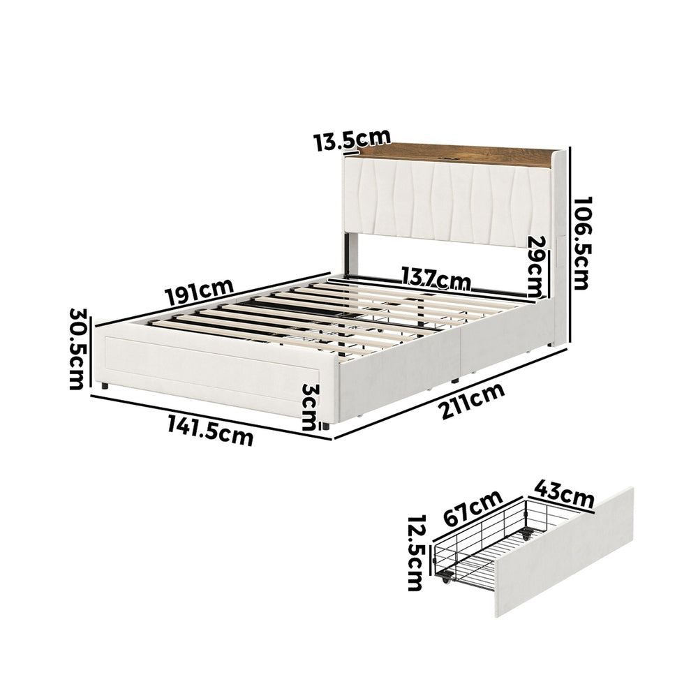 Double Bed Frame Storage Drawers Charging Station | Simplede