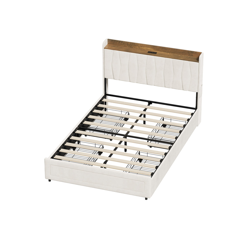 Double Bed Frame Storage Drawers Charging Station | Simplede
