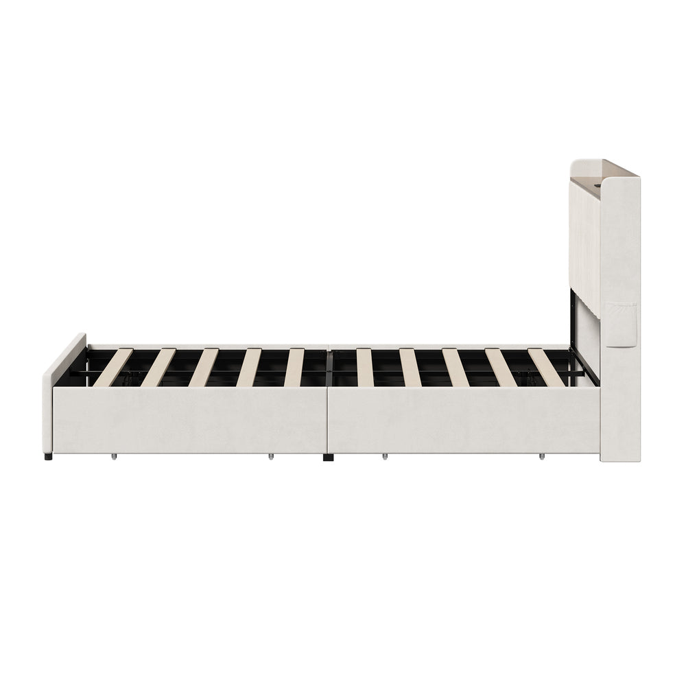 Double Bed Frame Storage Drawers Charging Station | Simplede