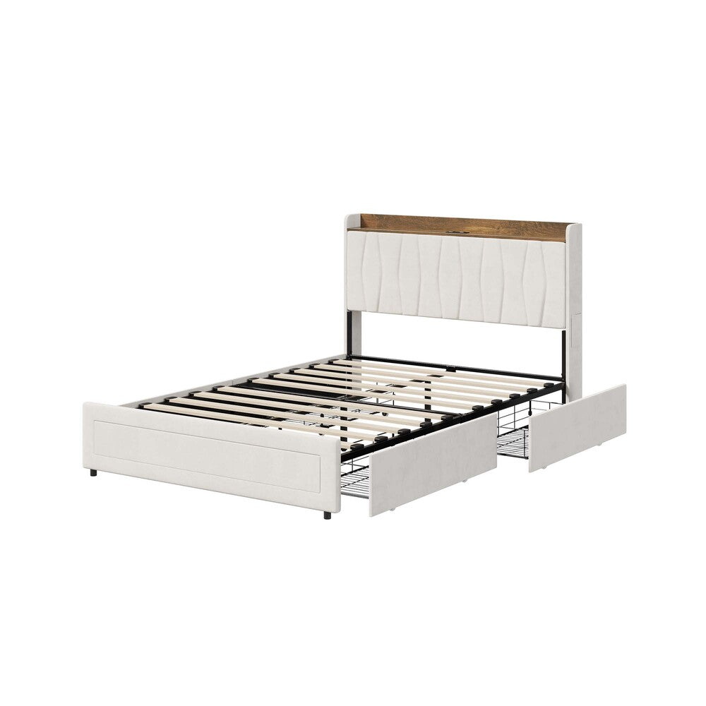 Double Bed Frame Storage Drawers Charging Station | Simplede
