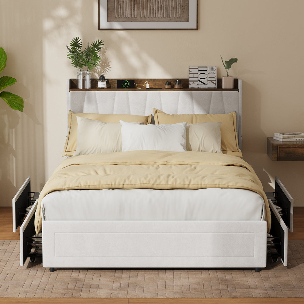 Double Bed Frame Storage Drawers Charging Station | Simplede