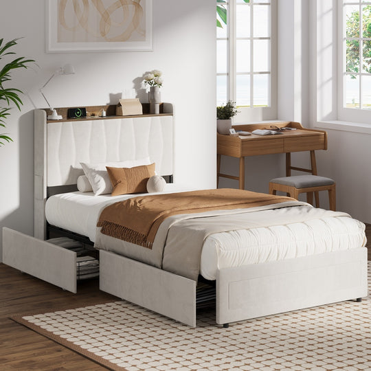 King Single Bed Frame 4 Drawers Charging Station | Simpledea