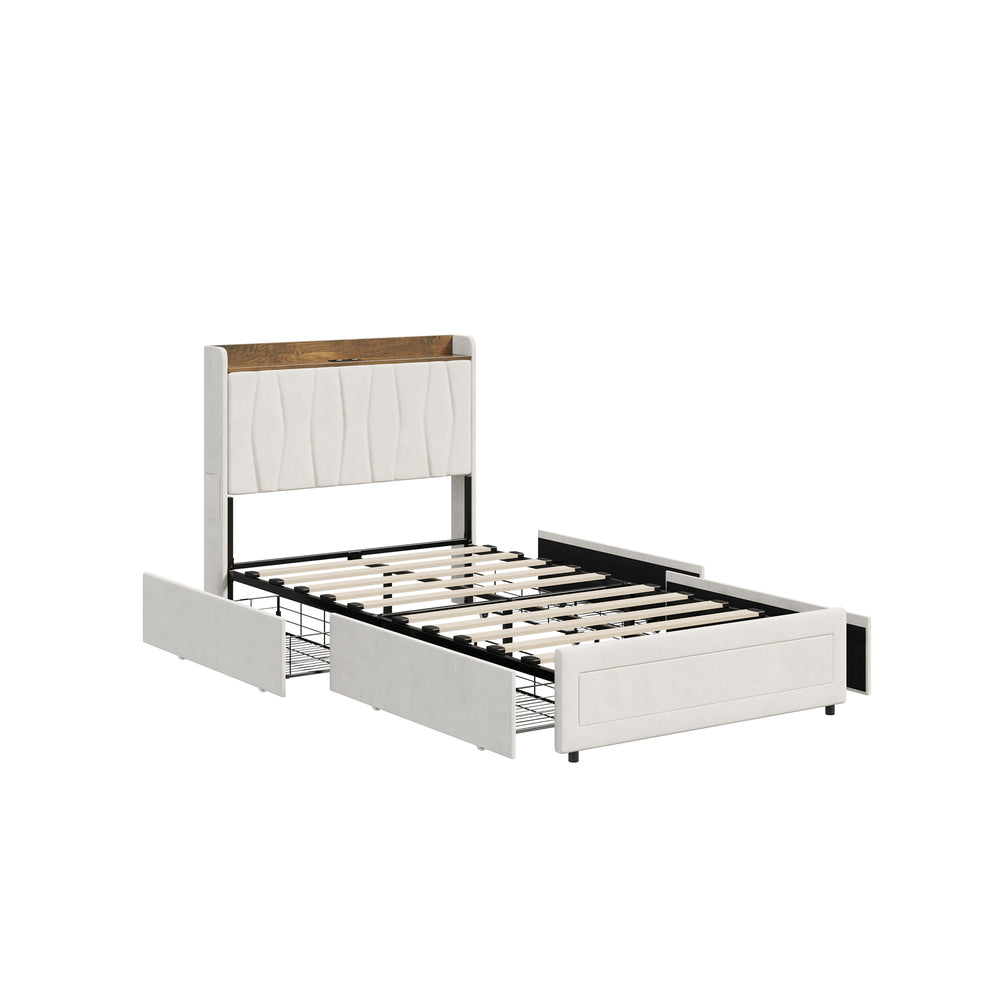 King Single Bed Frame 4 Drawers Charging Station | Simpledea