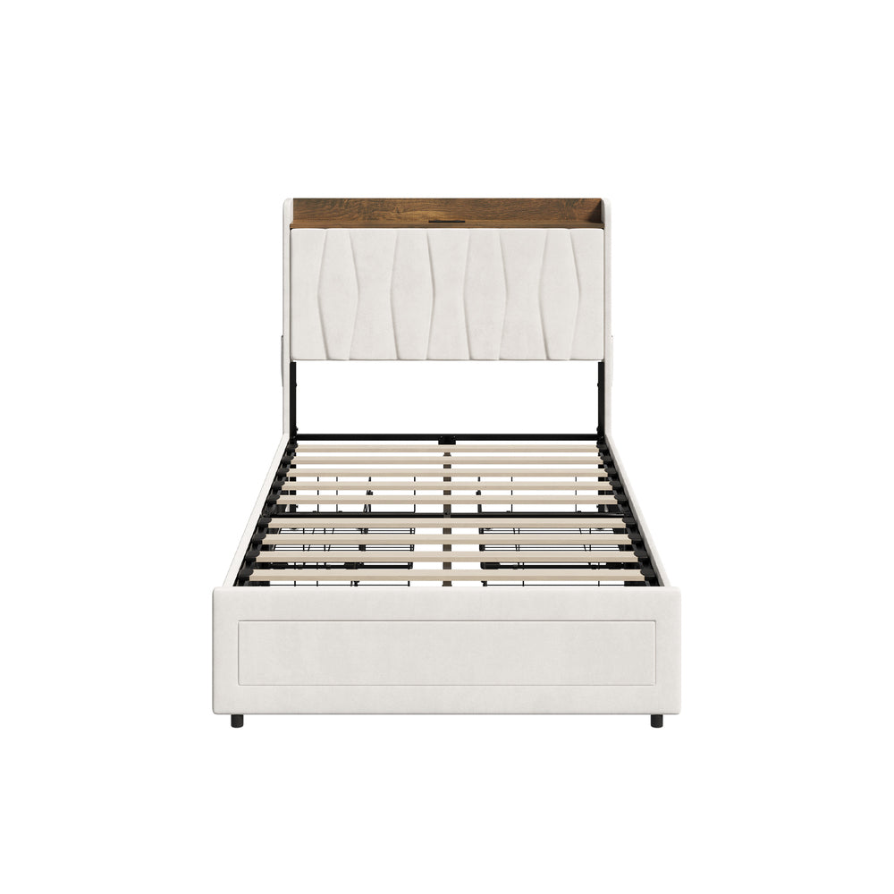 King Single Bed Frame 4 Drawers Charging Station | Simpledea