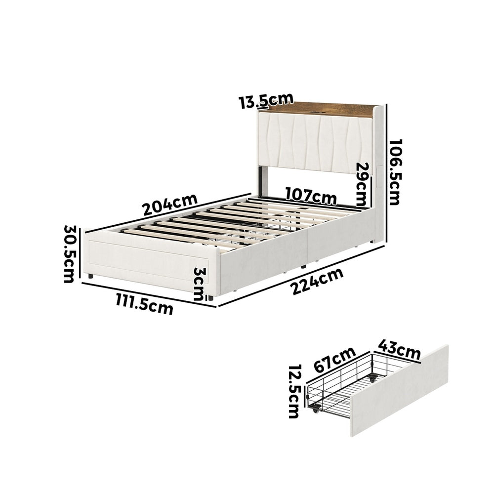 King Single Bed Frame 4 Drawers Charging Station | Simpledea