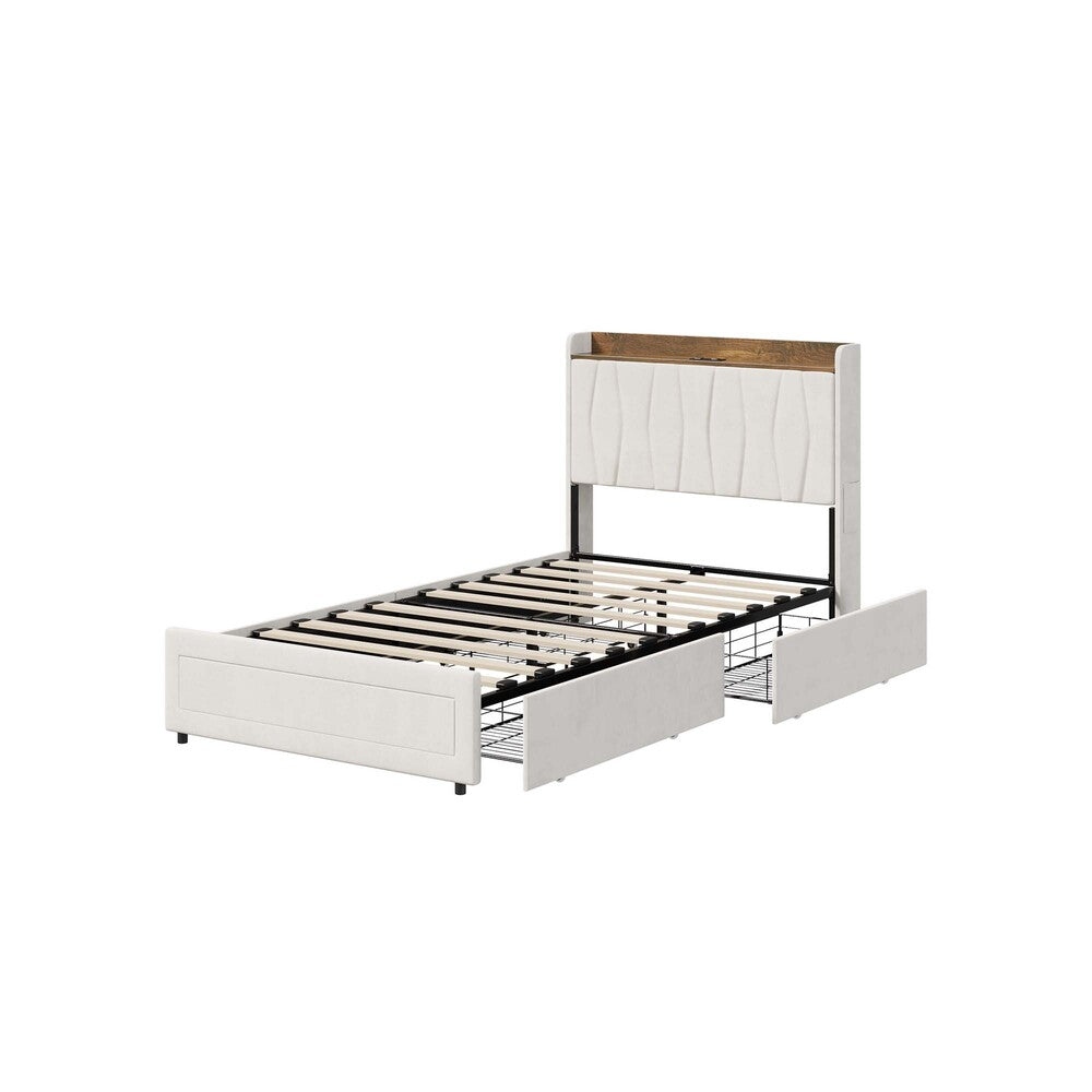 King Single Bed Frame 4 Drawers Charging Station | Simpledea