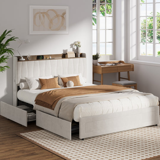 Queen Bed Frame Drawers Charging Station | Simpledeals