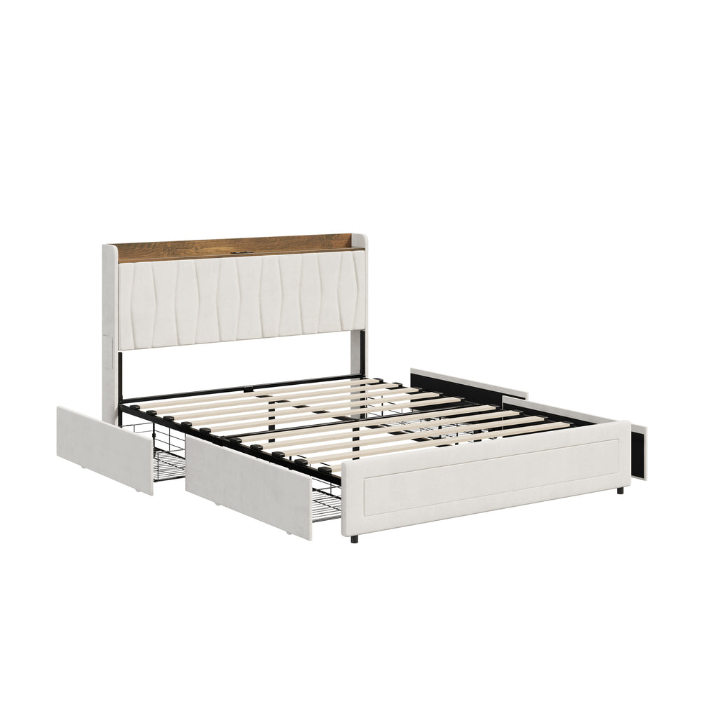 Queen Bed Frame Drawers Charging Station | Simpledeals