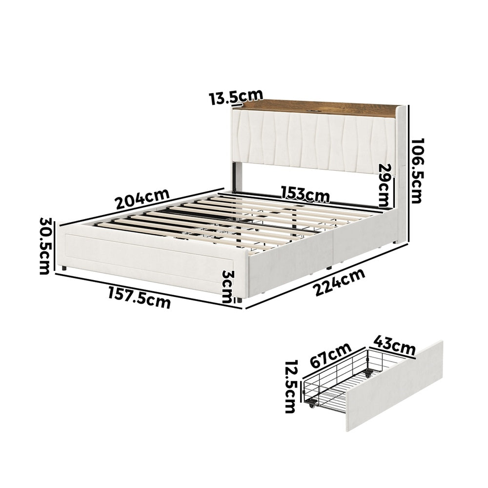 Queen Bed Frame Drawers Charging Station | Simpledeals