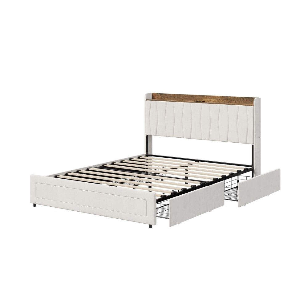 Queen Bed Frame Drawers Charging Station | Simpledeals