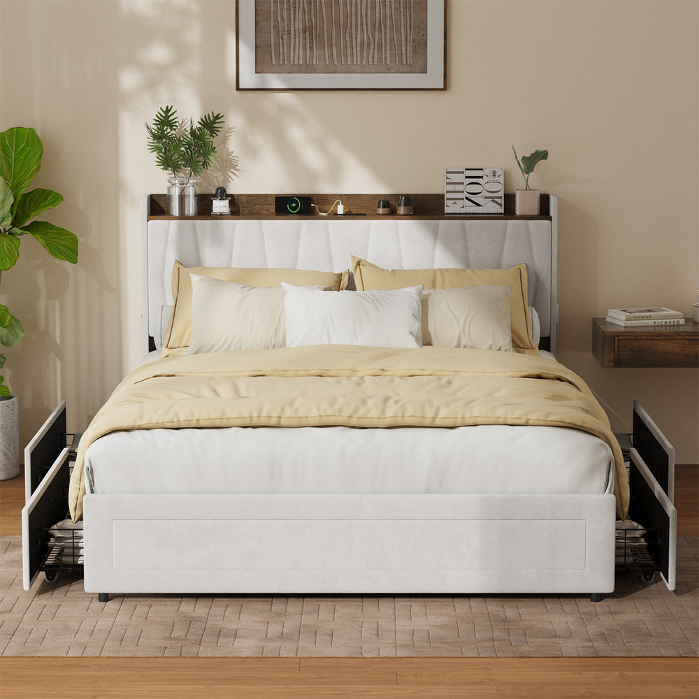 Queen Bed Frame Drawers Charging Station | Simpledeals