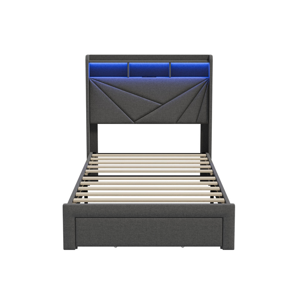 Bed Frame King Single Headboard With USB Charging & Drawers