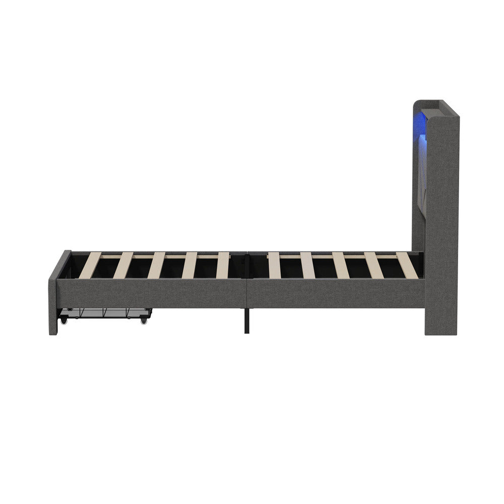 Bed Frame King Single Headboard With USB Charging & Drawers