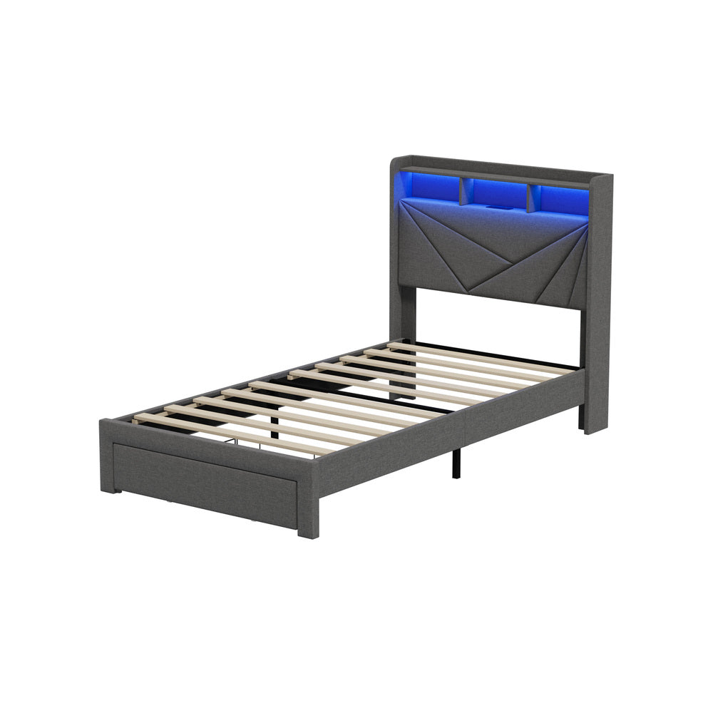 Bed Frame King Single Headboard With USB Charging & Drawers