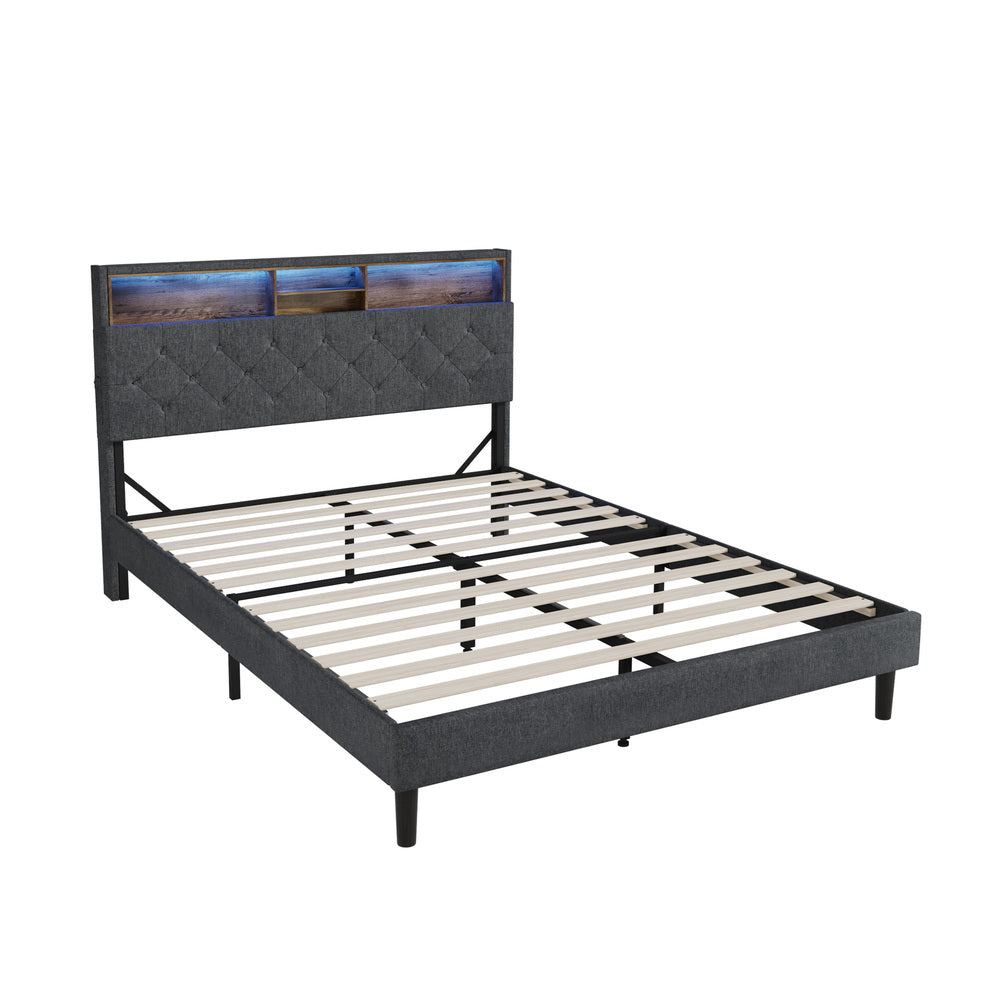 Contemporary Bed Frame with LED Storage Bedhead and Modern Design
