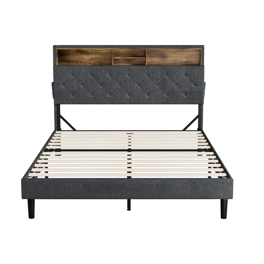 Contemporary Bed Frame with LED Storage Bedhead and Modern Design