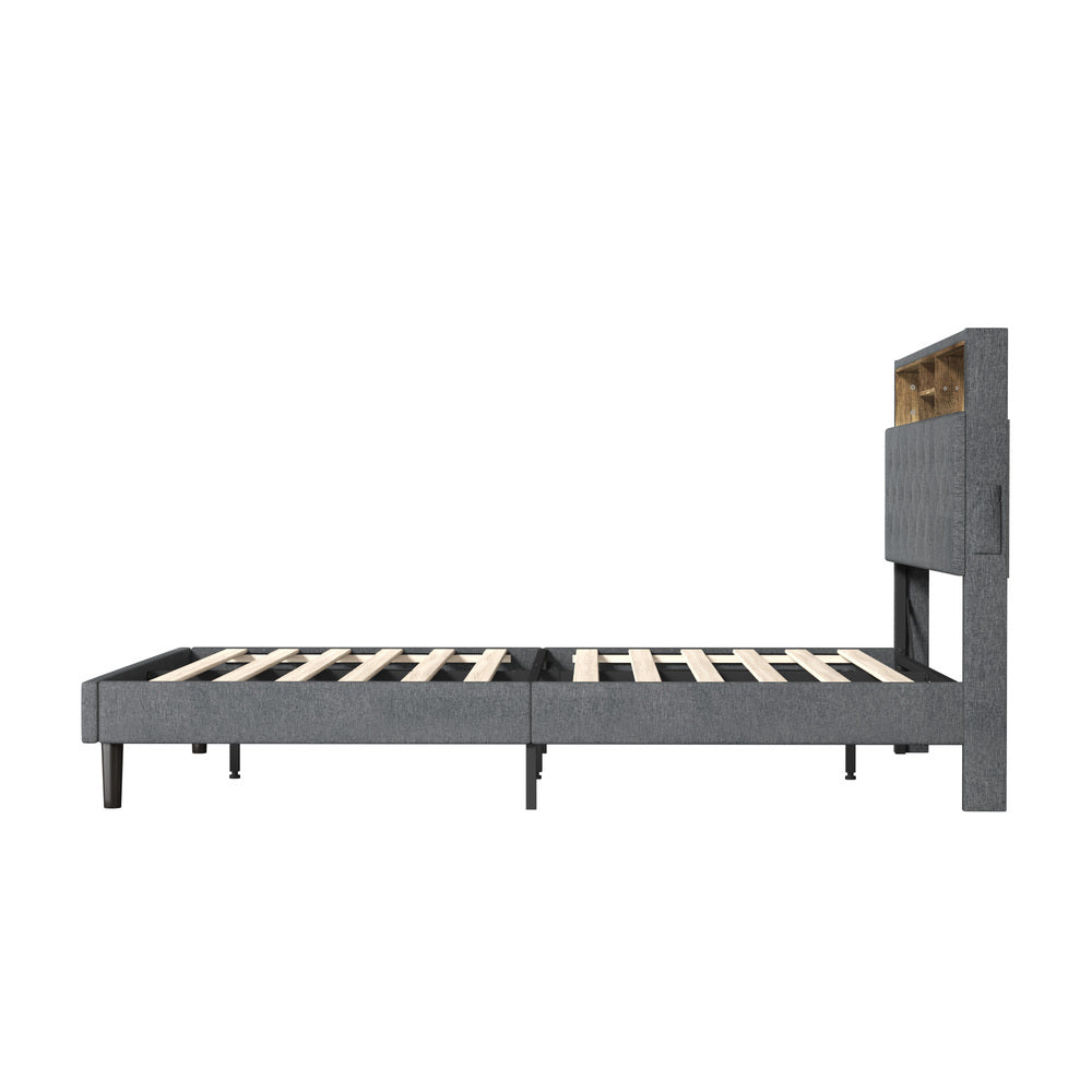 Contemporary Bed Frame with LED Storage Bedhead and Modern Design