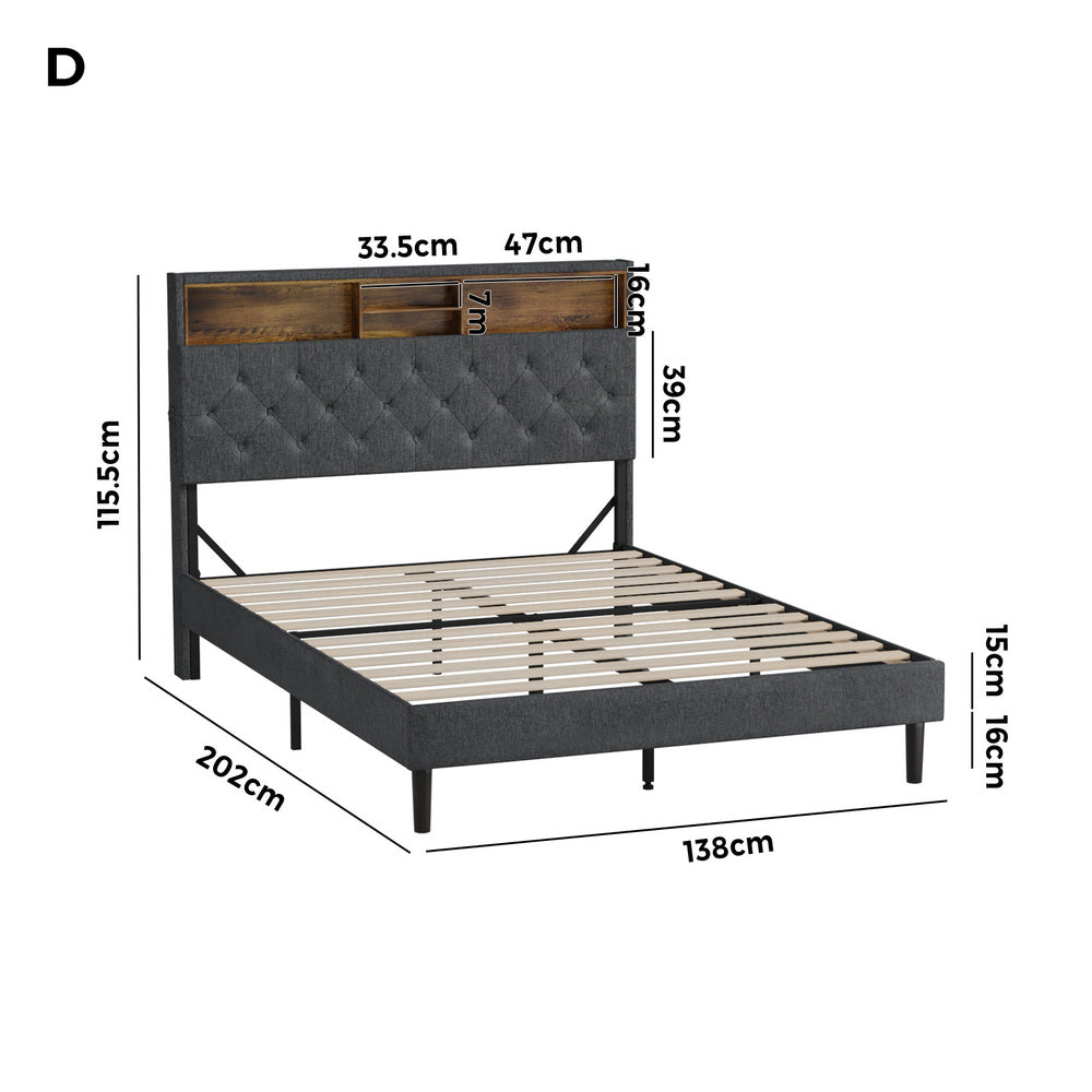 Contemporary Bed Frame with LED Storage Bedhead and Modern Design