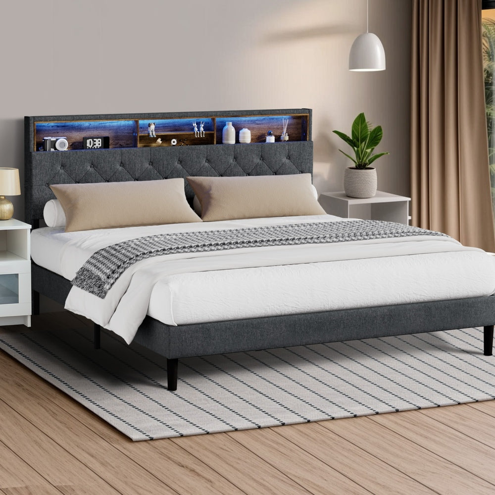 Contemporary Bed Frame with LED Storage Bedhead and Modern Design
