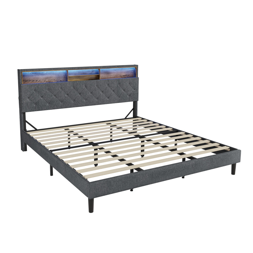 Contemporary Bed Frame with LED Storage Bedhead and Modern Design