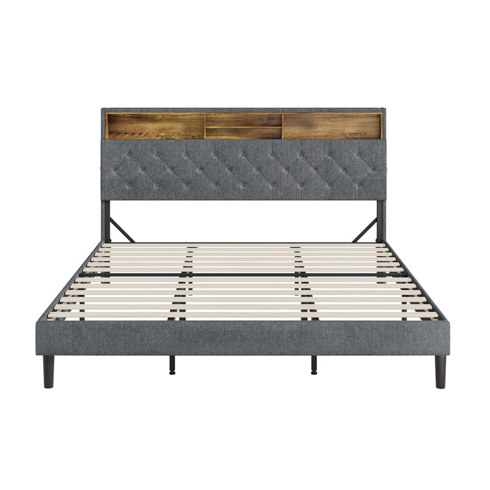 Contemporary Bed Frame with LED Storage Bedhead and Modern Design