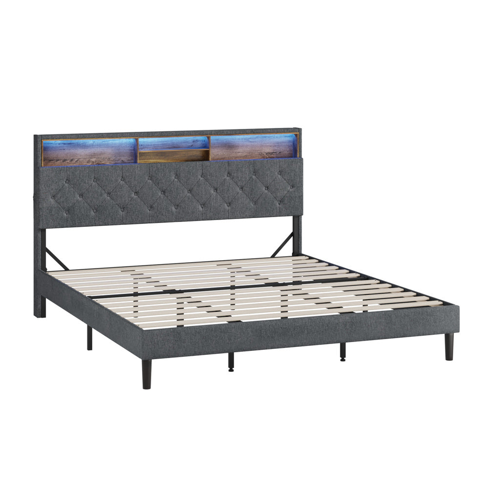 Contemporary Bed Frame with LED Storage Bedhead and Modern Design