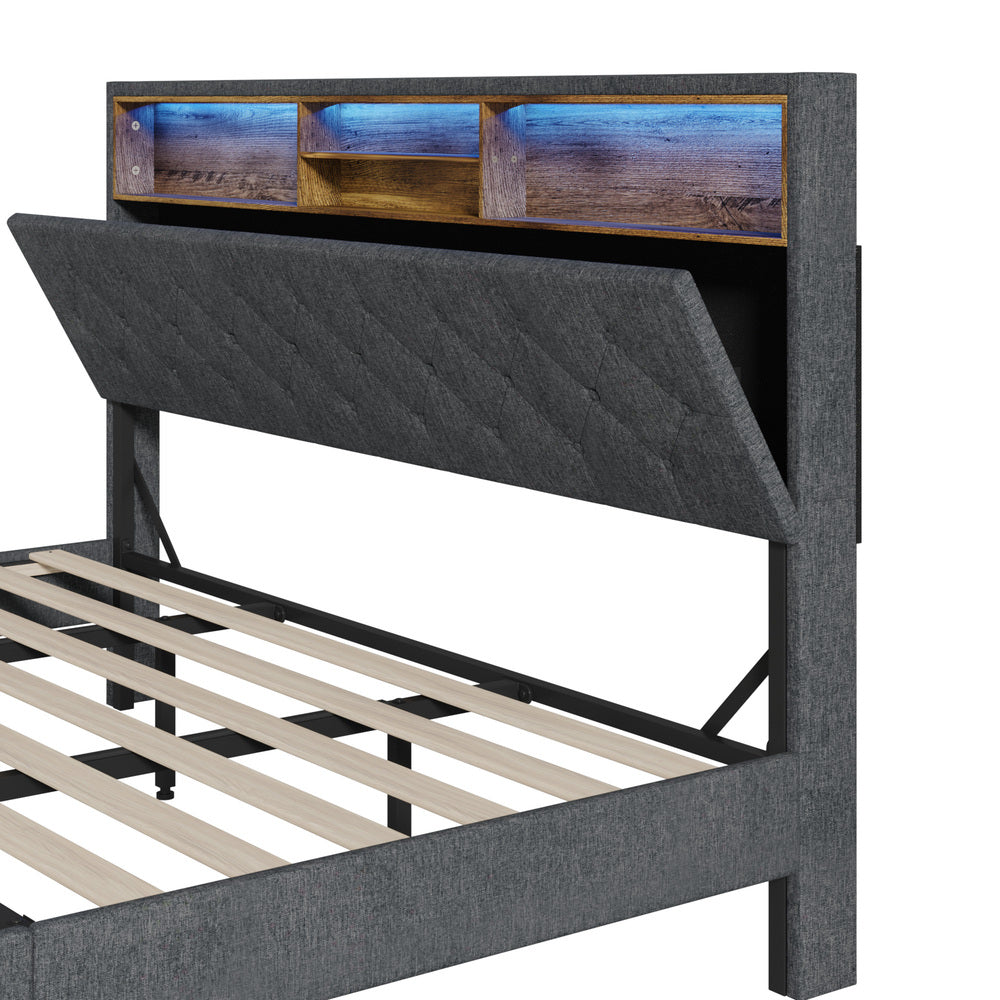 Contemporary Bed Frame with LED Storage Bedhead and Modern Design