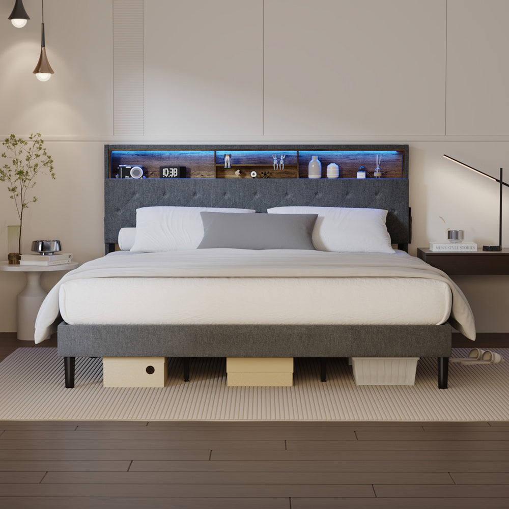 Contemporary Bed Frame with LED Storage Bedhead and Modern Design