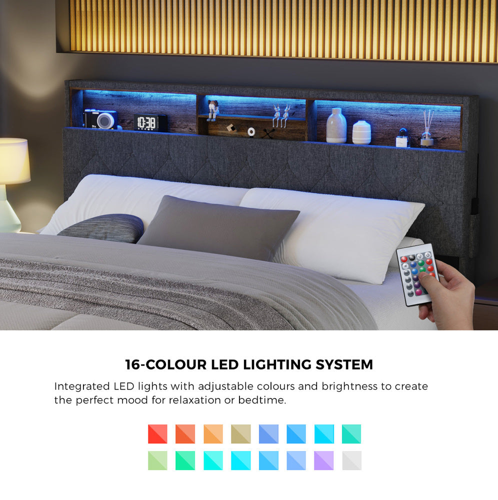 Contemporary Bed Frame with LED Storage Bedhead and Modern Design