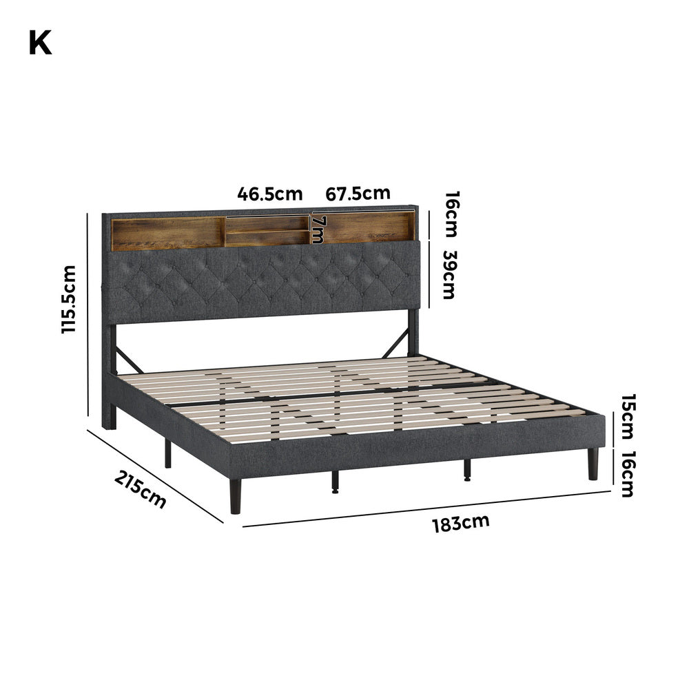 Contemporary Bed Frame with LED Storage Bedhead and Modern Design